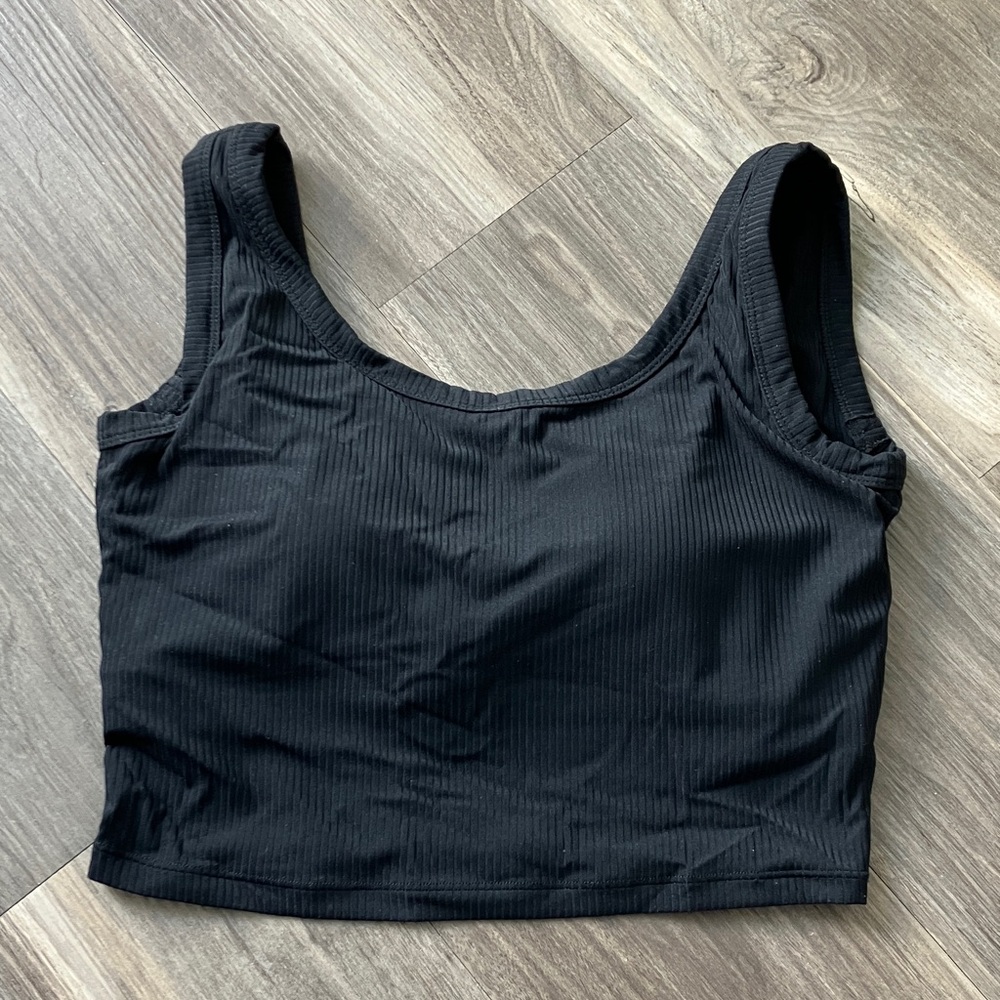 Black Nylon Crop Top with Bra Small